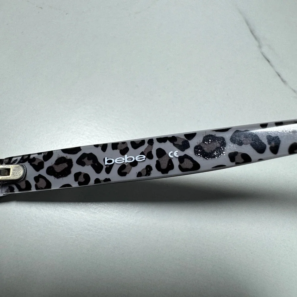 Bebe Exotic BB7075 Jet Black Grey Leopard Print Square Eyeglasses Frames 130